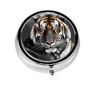 WBQLSL Mini pilulier rond, 3 compartiments, pilulier portable, peut être mis dans un portefeuille, une poche, léger et pratique, motif tigre au repos