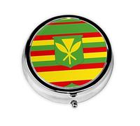 WBQLSL Mini pilulier rond, 3 compartiments, pilulier portable, peut être mis dans un portefeuille, une poche, léger et pratique, motif drapeau hawaïen