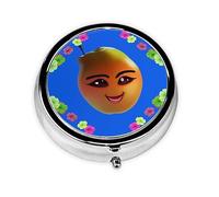 WBQLSL Mini pilulier rond, 3 compartiments, pilulier portable, peut être mis dans un portefeuille, une poche, léger et pratique, motif smiley jaune poire