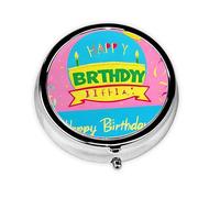 WBQLSL Mini pilulier rond, 3 compartiments, pilulier portable, peut être mis dans un portefeuille, une poche, léger et pratique, motif ballon Happy Birthday