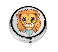WBQLSL Mini pilulier rond, 3 compartiments, pilulier portable, peut être mis dans un portefeuille, une poche, léger et pratique, motif mignon petit lion