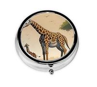 WBQLSL Mini pilulier rond, 3 compartiments, pilulier portable, peut être mis dans un portefeuille, une poche, léger et pratique, motif girafe mère et enfant