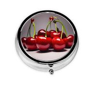 WBQLSL Mini pilulier rond, 3 compartiments, pilulier portable, peut être mis dans un portefeuille, une poche, léger et pratique, motif cerises chiliennes