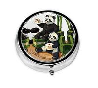 WBQLSL Mini pilulier rond, 3 compartiments, pilulier portable, peut être mis dans un portefeuille, une poche, léger et pratique, motif pandas de père et fils