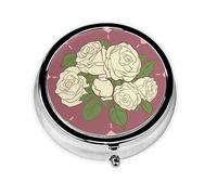 WBQLSL Mini pilulier rond, 3 compartiments, pilulier portable, peut être mis dans un portefeuille, une poche, léger et pratique, motif rose d'amour blanc
