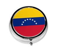 WBQLSL Mini pilulier rond, 3 compartiments, pilulier portable, peut être mis dans un portefeuille, une poche, léger et pratique, motif drapeau du Venezuela