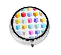 WBQLSL Mini pilulier rond, 3 compartiments, pilulier portable, peut être mis dans un portefeuille, une poche, léger et pratique, motif cubes colorés