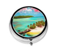 WBQLSL Mini pilulier rond, 3 compartiments, pilulier portable, peut être mis dans un portefeuille, une poche, léger et pratique, motif paysage des Caraïbes