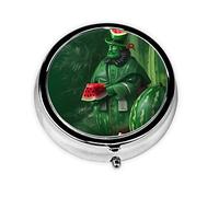 WBQLSL Mini pilulier rond, 3 compartiments, pilulier portable, peut être mis dans un portefeuille, une poche, léger et pratique, motif festival de pastèque de Patrick