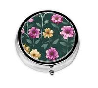 WBQLSL Mini pilulier rond, 3 compartiments, pilulier portable, peut être mis dans un portefeuille, une poche, léger et pratique, beau motif fleurs violettes