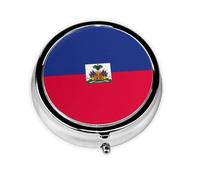 WBQLSL Mini pilulier rond, 3 compartiments, pilulier portable, peut être mis dans un portefeuille, une poche, léger et pratique, motif drapeau haïtien
