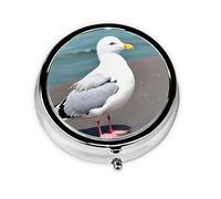 WBQLSL Mini pilulier rond, 3 compartiments, pilulier portable, peut être mis dans un portefeuille, une poche, léger et pratique, joli motif mouette