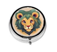 WBQLSL Mini pilulier rond, 3 compartiments, pilulier portable, peut être mis dans un portefeuille, une poche, léger et pratique, motif lion de dessin animé
