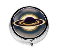 WBQLSL Mini pilulier rond, 3 compartiments, pilulier portable, peut être mis dans un portefeuille, une poche, léger et pratique, beau motif Saturne