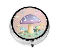 WBQLSL Mini pilulier rond, 3 compartiments, pilulier portable, peut être mis dans un portefeuille, une poche, léger et pratique, motif champignon de dessin animé