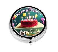 WBQLSL Mini pilulier rond à 3 compartiments, portable, peut être mis dans un portefeuille, un sac, léger et pratique, beau motif « Happy Birthday »