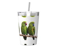 WBQLSL Paire de perroquets de la forêt tropicale - Bouteille en acier inoxydable - Amovible - Portable - Avec paille conique - Pour sports de plein air