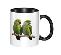WBQLSL Paire de tasses en céramique double couleur motif perroquets de la forêt tropicale, tasse classique à grande anse, convient pour le bureau et la maison - Passe au micro-ondes