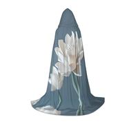 WBQLSL Petite cape à capuche en porcelaine blanche avec motif fleur de lotus pour cosplay, costume, accessoire de fête essentiel, tailles S/M/L (unisexe)