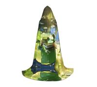 WBQLSL Petite cape à capuche imprimée grenouille accroupie, costume d'adolescent, accessoire de fête, tailles S/M/L