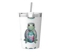 WBQLSL Petite tortue colorée - Bouteille en acier inoxydable à motif de tortue colorée - Tasse à paille conique portable et amovible - Tasse à eau pour sports de plein air