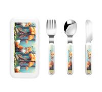 WBQLSL Pixel Forest Fox Vaisselle portable 3 pièces pour enfants Vaisselle pour enfants Vaisselle de pique-nique portable