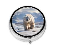 WBQLSL Polar Bear Mini boîte à médicaments avec trois compartiments, petite boîte à médicaments ronde, portable