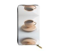 WBQLSL Porte-monnaie en cuir élégant avec tasse à café sur table, 19 x 10,5 cm de long, porte-monnaie à fermeture éclair, portefeuille de voyage pratique