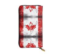 WBQLSL Portefeuille à main en cuir, 19,1 x 10,4 cm de long, compartiment secret, rangement, protection de la vie privée, motif rétro drapeau du Canada, noir, taille unique