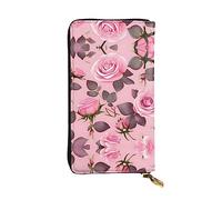 WBQLSL Portefeuille à main en cuir, 19,1 x 10,4 cm de long, compartiment secret, rangement, protection de la vie privée, joli motif roses roses, noir, taille unique