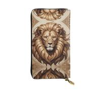 WBQLSL Portefeuille classique en cuir avec tête de lion - 19 x 10,5 cm de long - Avec fermeture éclair - Pratique pour les voyages