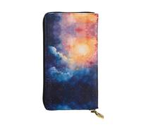 WBQLSL Portefeuille élégant en cuir aquarelle céleste, 19 x 10,5 cm de long, porte-monnaie à fermeture éclair, portefeuille de voyage pratique