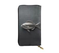 WBQLSL Portefeuille élégant en cuir argenté avec motif poisson scintillant - 19 x 10,5 cm de long - Avec fermeture éclair - Pratique pour les voyages
