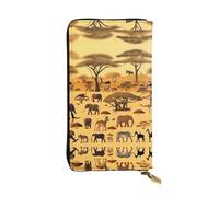 WBQLSL Portefeuille élégant en cuir avec motif animaux de la prairie africaine, 19 x 10,5 cm de long, porte-monnaie à fermeture éclair, portefeuille de voyage pratique