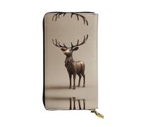 WBQLSL Portefeuille élégant en cuir avec motif d'élan bronze - 19 x 10,5 cm de long - Avec fermeture éclair - Pratique pour les voyages