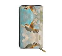 WBQLSL Portefeuille élégant en cuir avec petit oiseau volant, 19 x 10,5 cm de long, porte-monnaie à fermeture éclair, portefeuille de voyage pratique