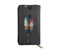 WBQLSL Portefeuille élégant en cuir avec plumes, 19 x 10,5 cm de long, porte-monnaie à fermeture éclair, portefeuille de voyage pratique