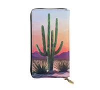 WBQLSL Portefeuille élégant en cuir motif cactus et coucher de soleil, 19 x 10,5 cm de long, porte-monnaie à fermeture éclair, portefeuille de voyage pratique