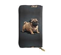 WBQLSL Portefeuille élégant en cuir noir avec motif carlin, 19 x 10,5 cm de long, porte-monnaie à fermeture éclair, portefeuille de voyage pratique