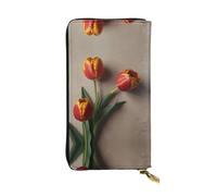 WBQLSL Portefeuille élégant en cuir tulipes de 19 x 10,5 cm de long avec fermeture éclair, portefeuille de voyage pratique
