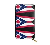 WBQLSL Portefeuille en cuir à fermeture éclair avec drapeau de l'État de l'Ohio, 19 x 10,4 cm de long, plusieurs compartiments et grande capacité, un bon cadeau pour les amis