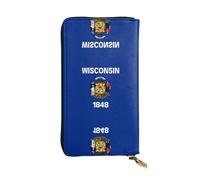 WBQLSL Portefeuille en cuir à fermeture éclair avec drapeau de l'État du Wisconsin, 19 x 10,4 cm de long, plusieurs compartiments et grande capacité, un bon cadeau pour les amis