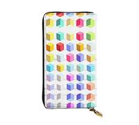 WBQLSL Portefeuille en cuir à fermeture éclair en forme de cubes colorés, 19 x 10,4 cm de long, plusieurs compartiments et grande capacité, un bon cadeau pour les amis