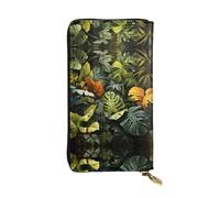 WBQLSL Portefeuille en cuir avec fermeture éclair et feuilles de palmier tropicales, 19 x 10,4 cm de long, plusieurs compartiments et grande capacité, un bon cadeau pour les amis
