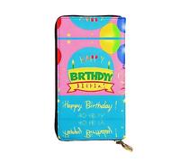 WBQLSL Portefeuille en cuir avec fermeture éclair « Happy Birthday », 19 x 10,4 cm de long, plusieurs compartiments et grande capacité, un bon cadeau pour les amis