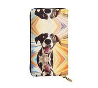 WBQLSL Portefeuille en cuir avec fermeture éclair motif chien arc-en-ciel de dessin animé, 19 x 10,4 cm de long, plusieurs compartiments et grande capacité, un bon cadeau pour les amis