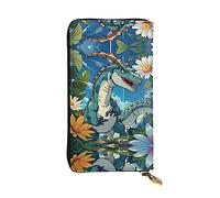 WBQLSL Portefeuille en cuir de 19,1 x 10,4 cm de long, compartiment secret, rangement, protection de la vie privée, motif dinosaure mignon