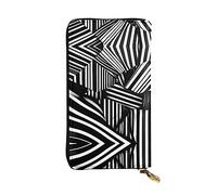 WBQLSL Portefeuille en cuir de 19,1 x 10,4 cm de long, compartiment secret, rangement, protection de la vie privée, motif de lignes géométriques noires et blanches