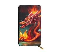 WBQLSL Portefeuille en cuir de 19,1 x 10,4 cm de long, compartiment secret, rangement, protection de la vie privée, motif Roi dragon en feu