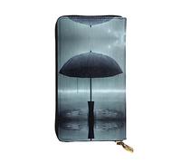 WBQLSL Portefeuille en cuir de 19,1 x 10,4 cm de long, compartiment secret, rangement, protection de la vie privée, parapluie noir sous la pluie